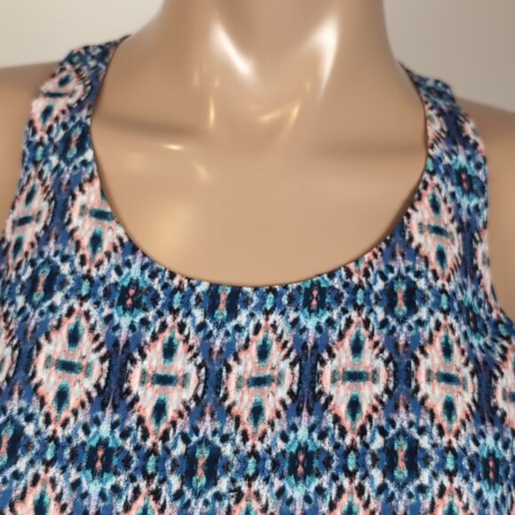 3/$20 Pink Rose Ikat Print Sleeveless Top Flowy Layered Scoop Neck Summer Blouse - Picture 2 of 10